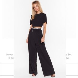 Nasty Gal Crop Top and Wide-Leg Pants Set in black size 4 (belt not included)
